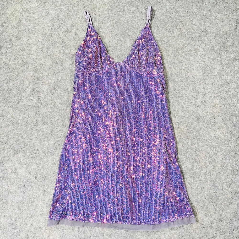 Free People Intimately Dress Womens L Purple Sequin Slip Mini Gold Rush Prom